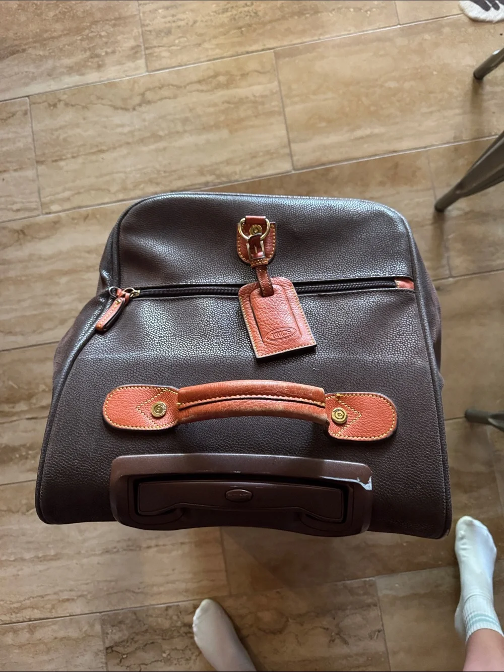 Bric's Dark Brown Leather Duffle with Orange Trim